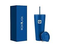 IRON °FLASK Classic Tumbler 2.0-2 Lids (Straw Flip), Vacuum Insulated Stainless Steel Water Bottle, Double Walled, Drinking cup, Thermos Travel Mug - Cobalt, 24 Oz