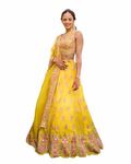 Womens Golakiya Saree's Yellow Color Georgette Semi-Stitched Lehenga Choli With Dupatta Set For Haldi Function, Wedding,Party,Ethnic Etc