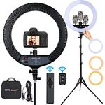 Upgraded 18 inch LED Ring Light with Tripod Stand, Ring Light with Touch Panel for Makeup Studio Portrait YouTube Vlog Video Shooting with Remote Controller, CRI>90