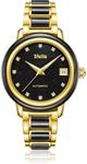 Diella Dainty Watch for Women, 5ATM Automatic Mechanical Watches Jade Inlay and 11 Rhinestones Inlaid on The Plate, Enjoying Low-Key Luxury - Wrapped by Stylish Gift Box