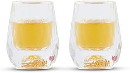 flybold Clear Shot Glasses Set with 24K Gold Flakes - Set of 2 - Unique Glassware for Whiskey and Cocktails - 1.7 oz Capacity - Premium Crystal Design for Parties and Gifting -Cool Shot Glasses