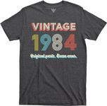 GunShowTees 40th Birthday Gift | 1984 Vintage Original Parts | Funny 80s Retro Inspired Graphic Tee Shirt, Dark Heather, Medium