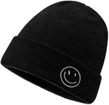 CLAPE Beanie Hat for Men, Cute Embroidery Smiley Face Winter Hat Women Outdoor Ski Snowboarding Knit Cuffed Fisherman Beanie