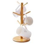 LifeCom Bamboo Mug Rack Tree, Organic Bamboo Mug Holder, Mug Hook,Mug Stand,Coffee Cup Dryer with 6 Hooks