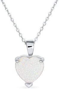 Romantic Opulence Gemstone Solitaire White Prong Set Created Opal Heart Shape Pendant Necklace for Women .925 Sterling Silver October Birthstone