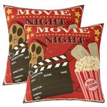 Vintage Movie Theater Throw Pillow Covers For Sofa Couch,Grunge Red Cinema Popcorn Pillow Covers,Movie Night Filmstrip Cushion Covers,Cinema Ticket Film Decorative Pillow Covers,18x18 Set of 2