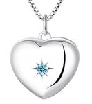 YL Heart Locket Picture Necklace 925 Sterling Silver Personalized Photo Lockets Pendant Created Aquamarine Jewelry for Women