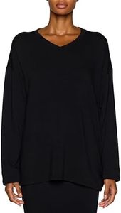 Bleusalt The Oversized V-Neck T-Shirt | Women's Relaxed Fit Long Sleeve Tee | Soft Modal Drape Black