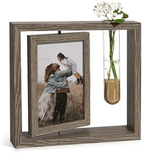 Sapowerntus Picture Frames 4x6 Rotating Family Photo Frame with Bud Vase, Office Desk Decor Mother Wedding Valentine's Day Gift, Floating Double-Sided Glass Tabletop Standing Vertical Plant Display