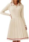 ZESICA Women's Midi Sweater Dress 2025 Spring Long Sleeve Cable Ribbed Knit A Line Swing Pleated Dresses,Beige,X-Large