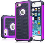 Jeylly iPhone SE Case, iPhone 5S Cover, Shock Absorbing Hard Plastic Outer + Rubber Silicone Inner Scratch Defender Bumper Rugged Hard Case Cover For Apple iPhone SE/5S - Purple