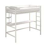 Novogratz 4370129N Maxwell Metal Twin Loft Desk & Shelves, White Bunk Beds,