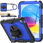 SEYMAC stock Case for iPad 10th Generation 2022, [Full-Body][Shock Proof] Protective Case with 360 Rotating Stand Hand Strap &Pencil Holder Support Touch ID Case for iPad 10.9 inch 2022 (Blue+Black)