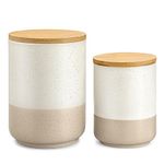 vancasso Sabine Ceramic Food Storage Jars Set, Airtight Storage Container with Bamboo Wooden Lid, Canister Sets for Kitchen Counter, Nuts, Flour, Coffee, Tea, Sugar, 2 Pack (74 Oz and 36 Oz)