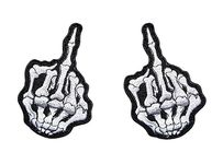 Antrix Patches for Jackets - 2 Pcs Skeleton Middle Finger Shirt Motorcycle Patches for Vests - Men Ghost Rider Club Clothes Patches - Hook Embroidery Punk Skull Middle Finger Backpack Patches
