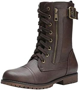 DREAM PAIRS Women's Ankle Bootie Winter Lace up Mid Calf Military Combat Boots, Mission-brown, 12