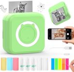 QYCHHJ Mini Printer for iPhone/Android/Tablet, Bluetooth Mini Thermal Printer Portable with 8 Rolls Thermal Paper, Inkless Sticker Printer for Study Notes Journal Memo Photo Picture, Green