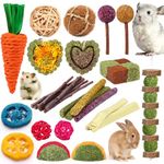 Rabbit Toys Bunny Chew Toys for Teeth, Hamster/Guinea Pig Toys Natural Timothy Hay Sticks Treats Balls and Apple Wood Sticks for Chinchilla, Guinea Pig, Hamster Pet Chew and Play Bundle