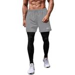 PROSHARX 2 in 1 Active Dual Pants | Men's 2 in 1 Running Pants, Gym Workout Compression Pants for Men Training Athletic Pants (in, Alpha, S, Regular, Light Grey)