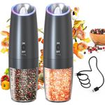 CIRCLE JOY Electric Salt and Pepper Grinder Set Rechargeable Gravity Salt Pepper Mill Set with Power On Switch, Adjustable Coarseness, One Hand Operation Automatic Grindering, 2 Pack