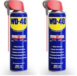 WD-40 Multi Use Lubricant Spray 250ml, Wide and Narrow Smart Straw, Multipurpose WD40 Spray Lubricant for DIY Maintenance, Water Displacement, and Protection on Gears, Threads, and Hinges (Pack of 2)