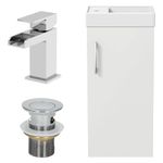 AURORA® 400mm Freestanding Vanity Unit Furniture, Wash Basin Bathroom Sink With Mixer Tap, Soft Close Door, Storage Cabinet, Reversible, White Gloss