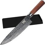 Authentic XYJ Since 1986,Damascus Steel Japanese Chef Knife,8 Inch Kitchen Knife with Rosewood Handle,Vegetable Slice Meat Cleaver,67 Layers Damascus Steel Cooking Knives,Hammered Finished Blade