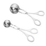 2 PCS Meatball Spoon Set Stainless Steel Meatball Maker Kit Kitchen Tool for Perfectly Shaped Meatballs, Ice Cream Balls, Melon Fruits, (Large and Small Sizes)