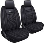 LUCKYMAN CLUB 2 PC Front Car Seat Covers with Waterproof Leather Universal for Sedan SUV Truck Fit for Most Chevy Hyundai Kia Honda Mazda Nissan Toyota (Black- 2pcs)