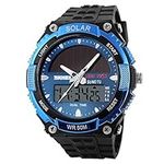 Fanmis Men's Solar Powered Casual Quartz Watch Digital & Analog Multifunctional Sports Watch Blue