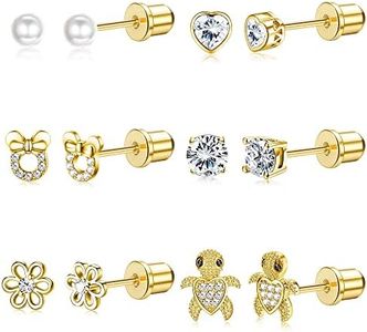 MILACOLATO 6Pares Pendientes Niña Mujer Hipoalergenicos Pendientes Tuerca Acero Quirurgico Rosas CZ Corazón Flor Aretes Antialergicos Tornillo Trasero Pendiente Tragus Cartilago Zarcillos Joyería oro