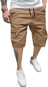 JMIERR Mens Casual Twill Cargo Shorts Cotton Drawstring Classic Cargo Chino Stretch Short with 6 Pockets for Men, US46(5XL), B Khaki