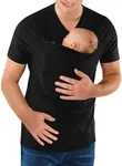 Mens Baby Carrier Shirt V Neck Short Sleeve T-Shirts for Men Skin to Skin T-Shirt with Pocket Black XL