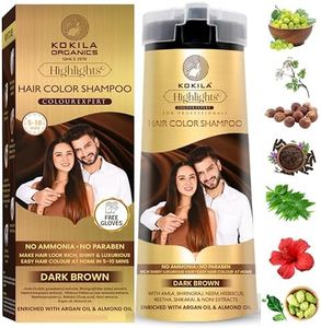 Kokila Hair Color Shampoo for Men & Women | No Ammonia - No Paraben | 10 Pair Free Gloves, Dark Brown 400Ml