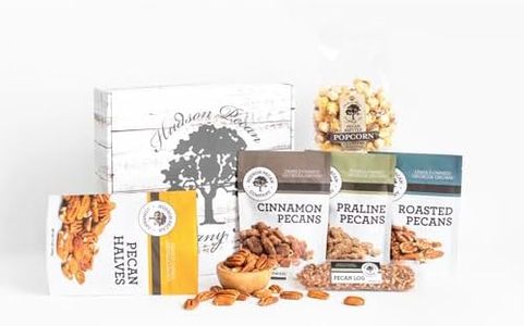 HUDSON PECAN COMPANY: Classic Gift Box. Treats with Real Ingredients. Includes Praline, Cinnamon, and Roasted Pecans with Pecan Brittle Popcorn and Pecans Log (Hostess, Thank You, Corporate)