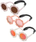 Polarized Baby Sunglasses with Strap – Flexible Flower Shaped Sunglasses for Toddler & Infant Age 0-24 Months (White/Purple Red + Beige/Brown + Pink/Pink) - 3 Pack
