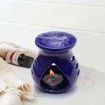 Pure Source India Ceramic Clay Candle Operated Aroma Burner|Oil Diffuser Coming with 1 Tea Candle (Blue ; 9 Cm)