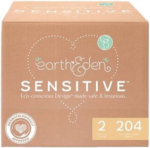 Earth & Eden Sensitive Baby Diapers, Size 2 (204 Count) - Eco-Conscious & Hypoallergenic Diapers - No Harsh Chemicals - Comfortable and Gentle on Skin - Dermatologically Approved