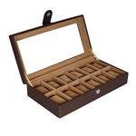 Leather World Watch Box Holder Organizer Case in 12 Slots of Watches for Men and Women with Transparent Display (coffee)