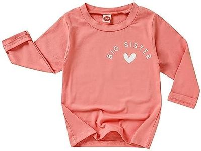 TITKKOP Big Sister Shirt for Toddler Girls Long Sleeve Tops Promoted to Big Sister Clothes Little Baby Announcement Outfits, Meat Pink, 3-4 Years