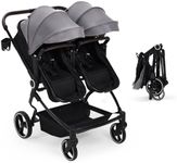 Side by Side Double Stroller for Twins, S600D Lightweight Compact Travel Stroller with High Seats, One-Hand Fold, Adjustable Canopy & Recline, for Infant and Toddler,Light Gray