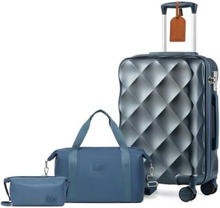 Sea choice Luggage Set of 5 Rigid Travel Suitcases 8 Wheels Trolley Case 55/65/76 with Travel Bag and Toiletry Bag ABS Lightweight Carry On Suitcase Sets with 8 Wheels TSA Lock YKK Zipper, Ice Blue,