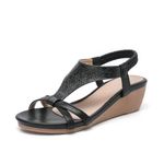 AMOJI Women's Comfortable Black T-strap Wedge Sandals Summer Ankle Strap Dressy Sandals Sandales compensées femmes 610 Black Size 9