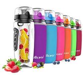 willceal Fruit Infuser Water Bottle 32oz Durable, Large - BPA Free Tritan,Flip Lid, Leak Proof Design - Sports, Camping (Black)