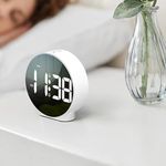 Meneflix Led Alarm Clock, Digital Round Clock with Voice and Touch Activated, 2 Separate Alarms, Snooze, Week, 4 Adjustable Brightness, USB/Battery Powered (White)