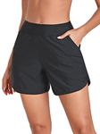 RELLECIGA Women's Black High Waisted Swim Shorts with Pockets UV Sun Protection Board Shorts for Women Size Medium