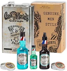 Beardburys & Gas Monkey - Kit de Edición Limitada, Regalo para Hombre, Kit de Cuidado Completo para tu Pelo (Champú, Peinado y Fijación) + Lata Exclusiva Gas Monkey & Beardburys (Kit Peinado Mate)
