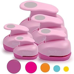 BearBoss 5 Pcs Craft Hole Punch, Handmade Scrapbook Paper Puncher, Different Size of Scrapbooking Punches Crafting Designs for Office Supplies, Card Making, DIY Albums Photos, Pink Color (Circle)