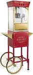 Olde Midway Movie Theater-Style Popcorn Machine Maker with Cart and 8-Ounce Kettle - Red, Vintage-Style Popper on Wheels