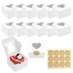 JOYSKY 12 Pcs White Cupcake Boxes Paper Cake Box Bakery Pastry Boxes with Windows and 12 Stickers Kraft Candy Boxes for Cupcakes Desserts Pastries Cookies Small Cakes Candy Pies & Gifts